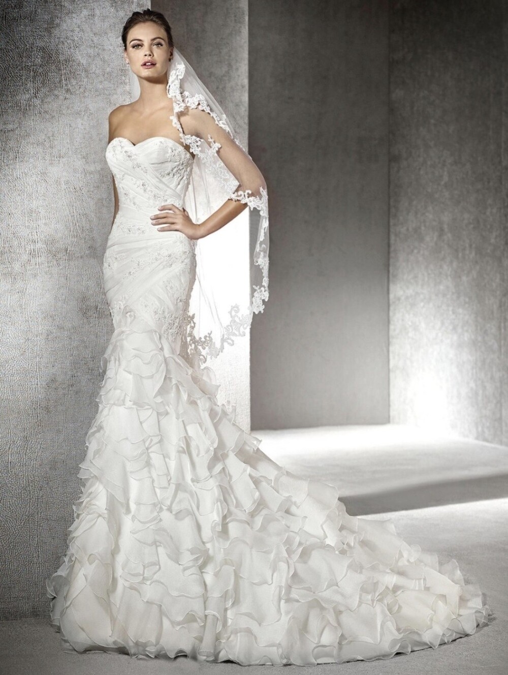 Strapless White Ruffled Mermaid Wedding Gown - Picture 7 of 7